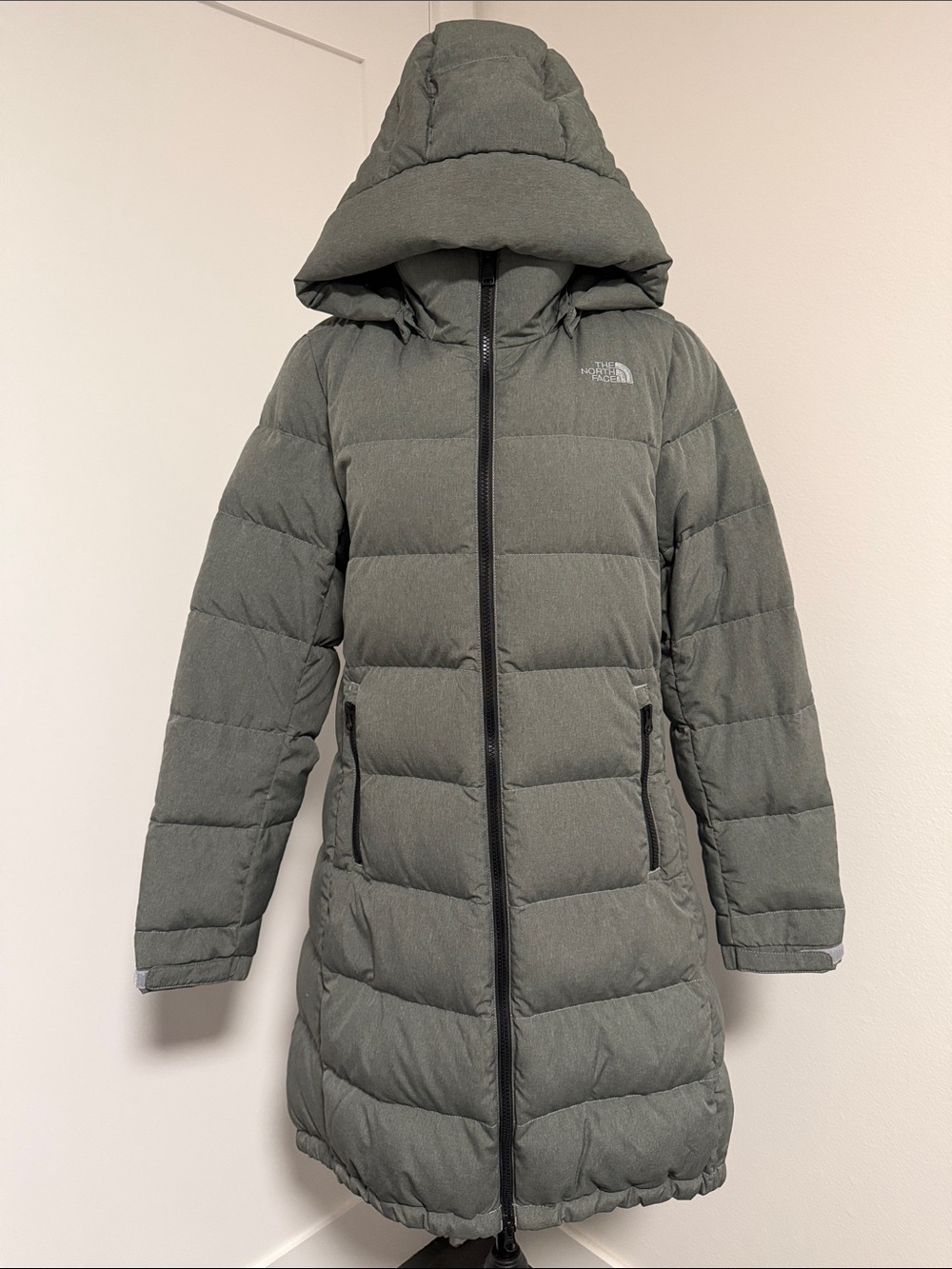 The North Face Women’s Hooded Long Puffer Coat — Gray